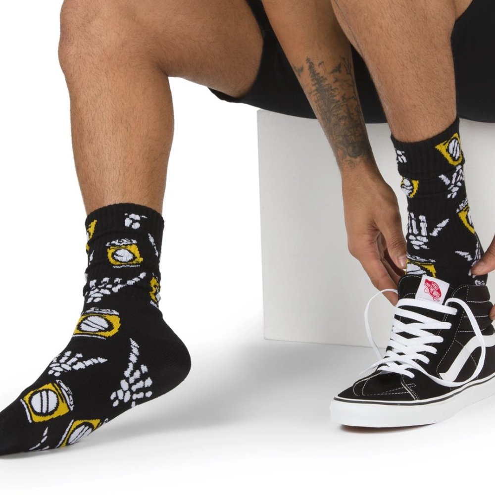 Vans 1 Pair Sock Bone Beer Can Black Logo Cotton Men's VN0A4SF9BLK - Picture 5 of 7